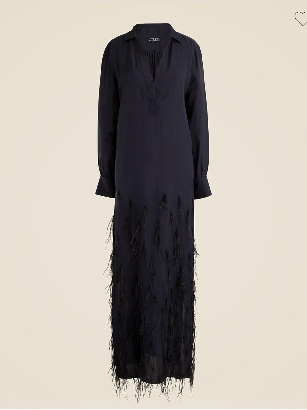 J. Crew Collection Bungalow Black Long-Sleeve Feather-Trim Maxi Dress